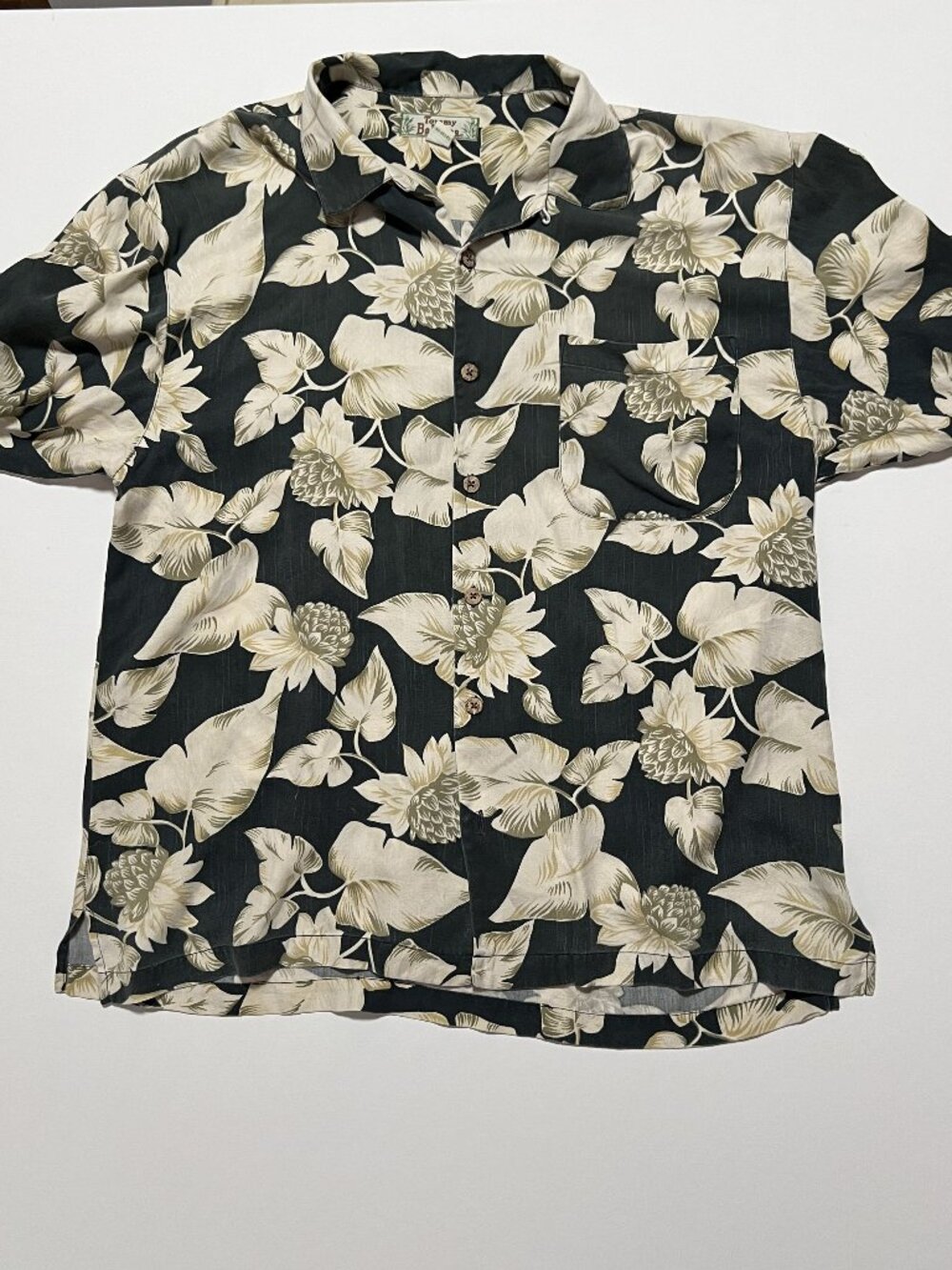Tommy Bahama 100% Silk Hawaiian Shirt Floral Camp Black Men's size Large